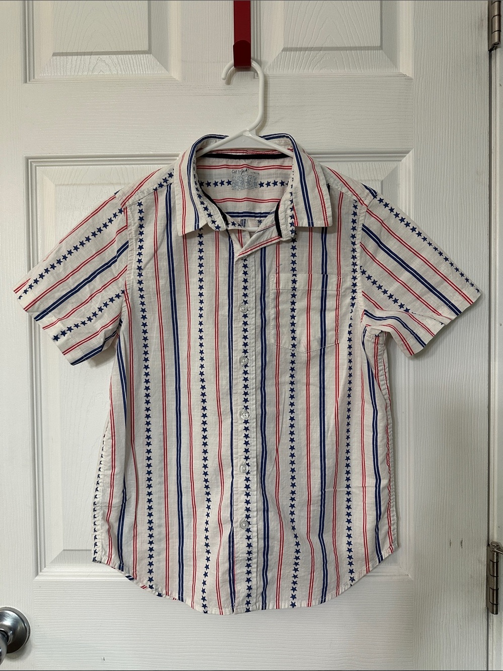 Cat & Jack White Short-Sleeve Button-Up with Red & Blue Star Stripes